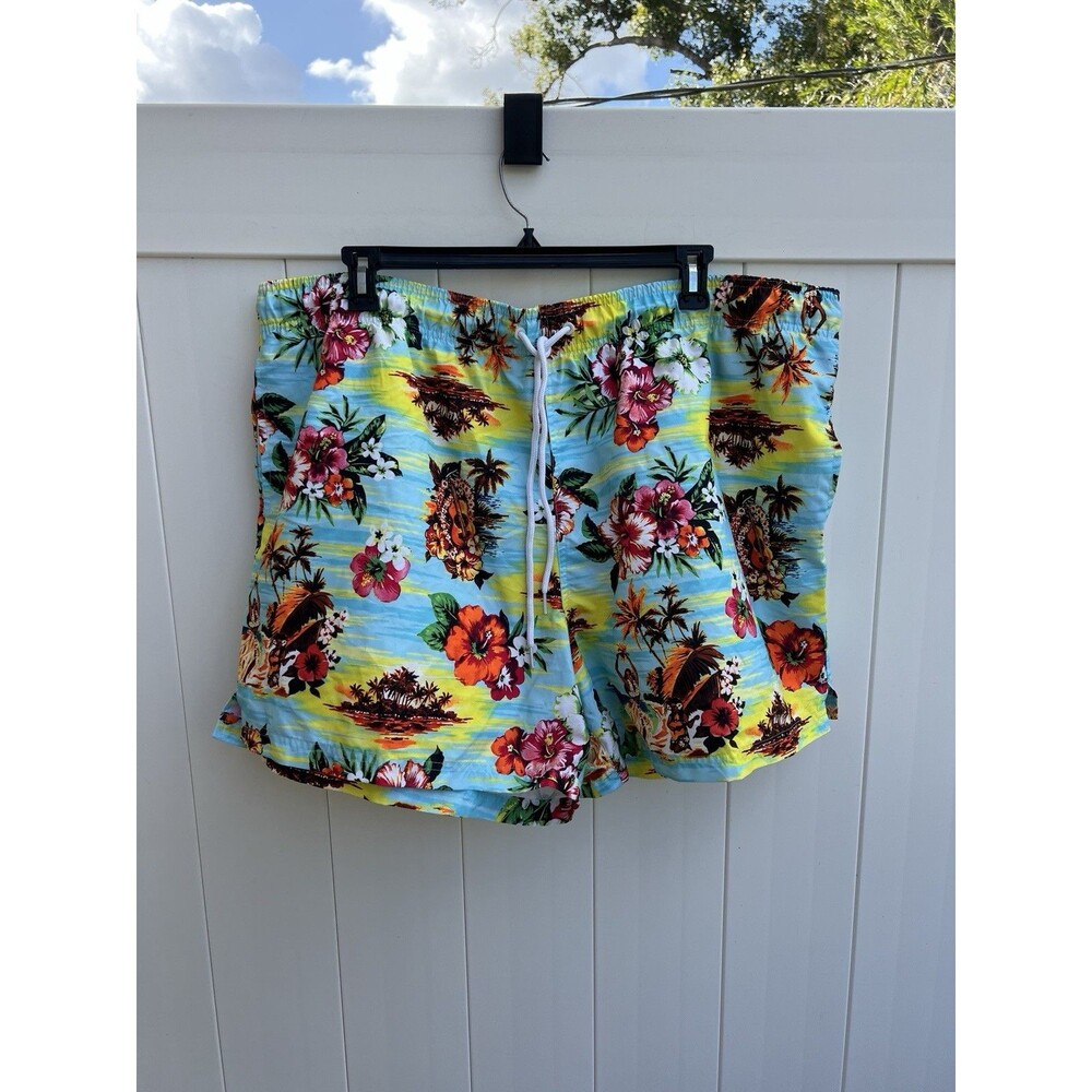 George Men's Swimming Trunks 3XL Bathing Suit Pockets Hawaiian Floral